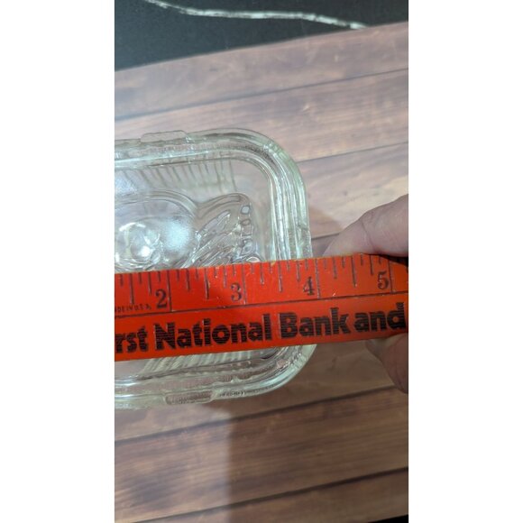 Federal Glass Vintage Clear Ribbed Refrigerator Dish With Apple Design Lid 4" - Picture 9 of 9